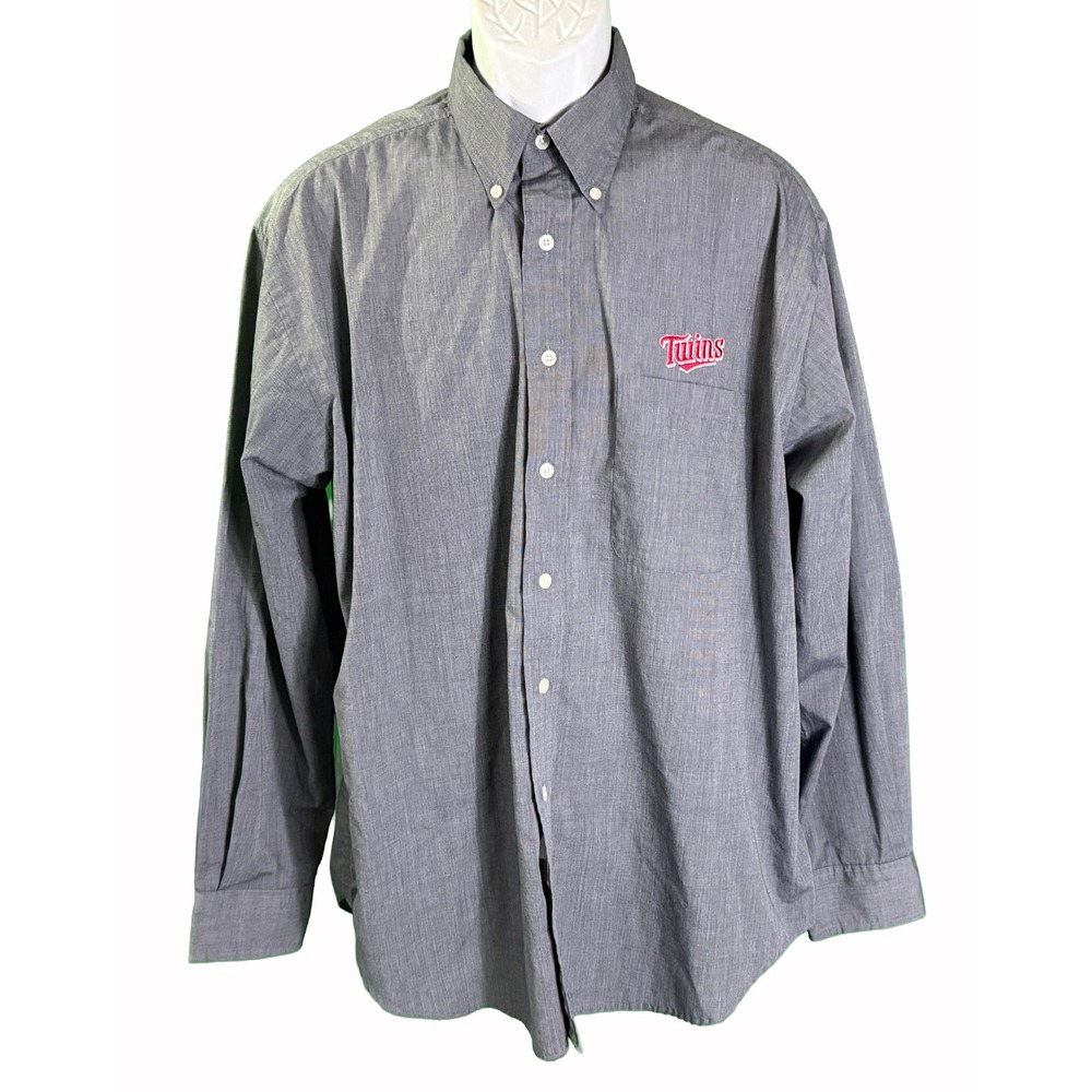 Antigua Button Down Shirt Mens Large Grey Minnesota Twins MLB Embroidered